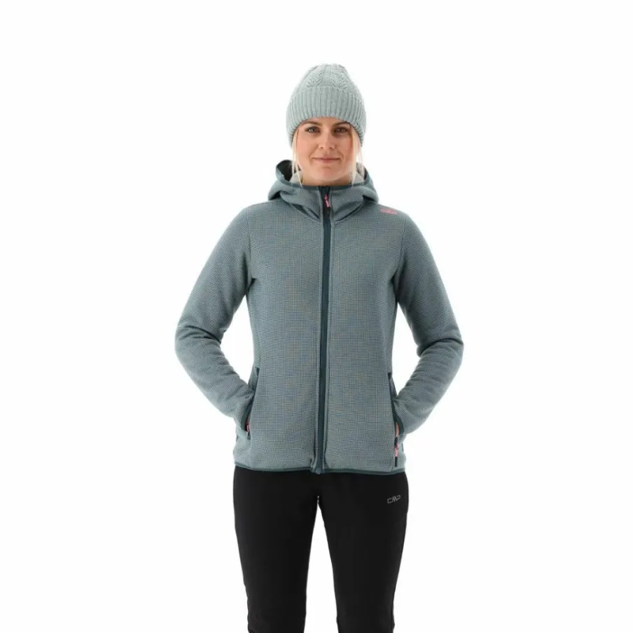 Donna CMP Pile^Giacca in pile da donna in knit tech melange con cappuccio