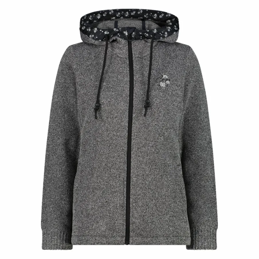 Donna CMP Pile^Giacca in pile da donna in knit tech con cappuccio con dettagli floreali