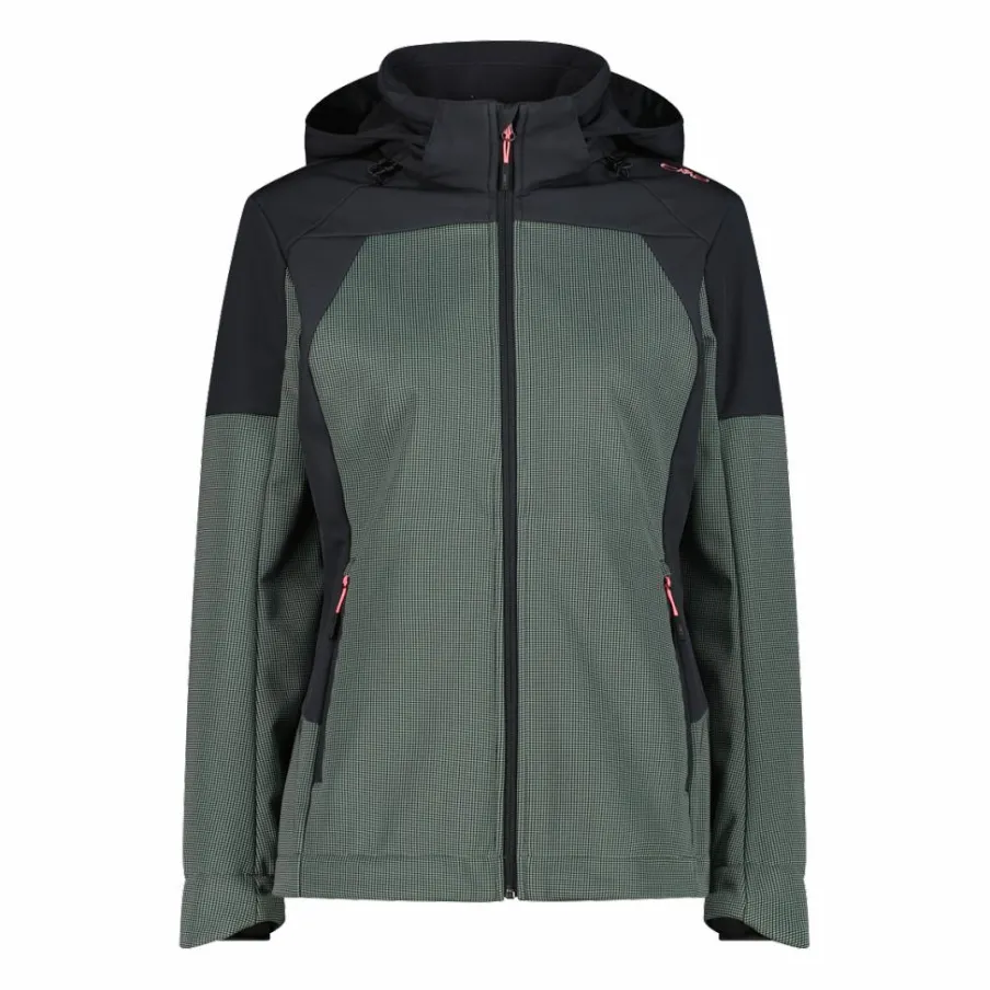 Donna CMP Giacche Trekking|Giacche Softshell^Giacca Softshell da Donna con Cappuccio e Motivo Grid-Jacquard Bicolor