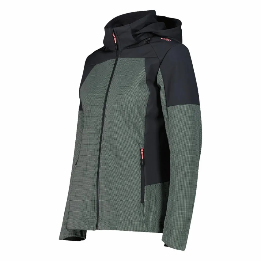 Donna CMP Giacche Trekking|Giacche Softshell^Giacca Softshell da Donna con Cappuccio e Motivo Grid-Jacquard Bicolor