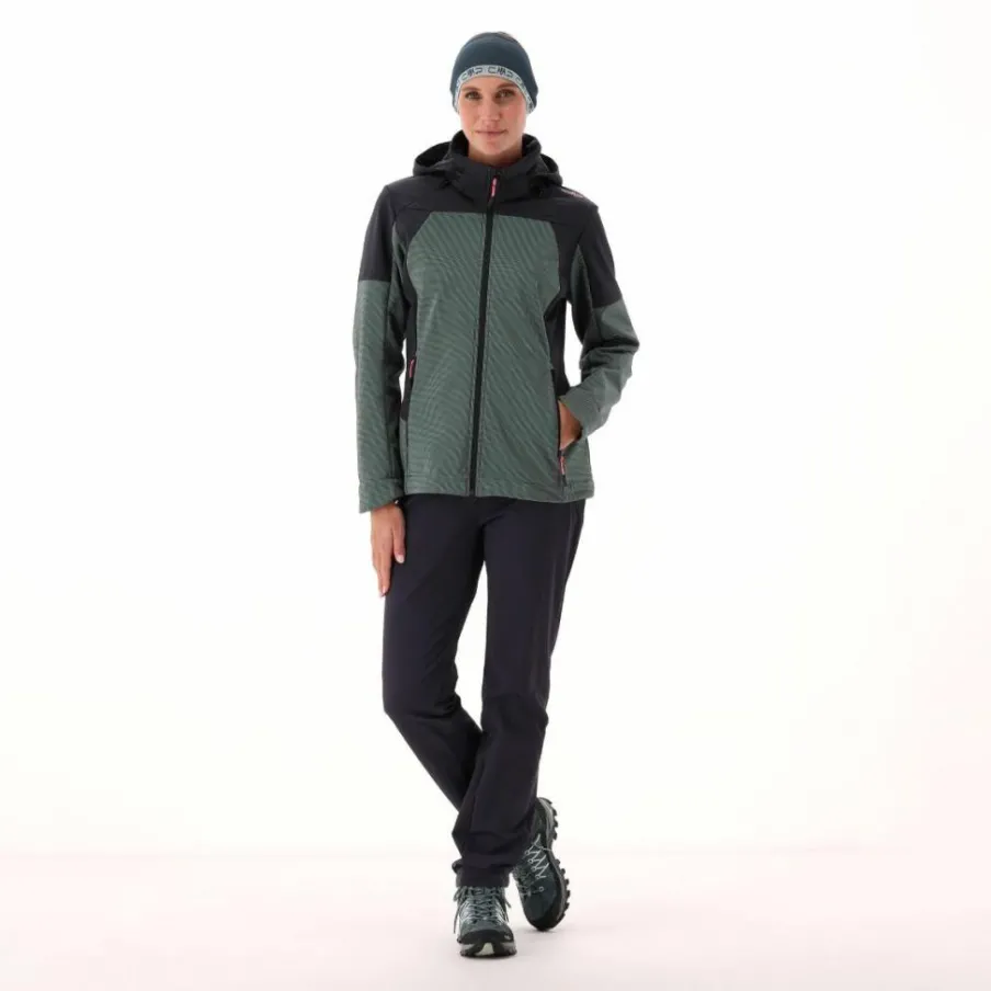 Donna CMP Giacche Trekking|Giacche Softshell^Giacca Softshell da Donna con Cappuccio e Motivo Grid-Jacquard Bicolor