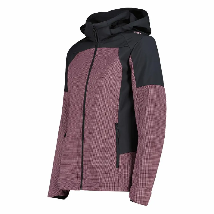 Donna CMP Giacche Trekking|Giacche Softshell^Giacca Softshell da Donna con Cappuccio e Motivo Grid-Jacquard Bicolor