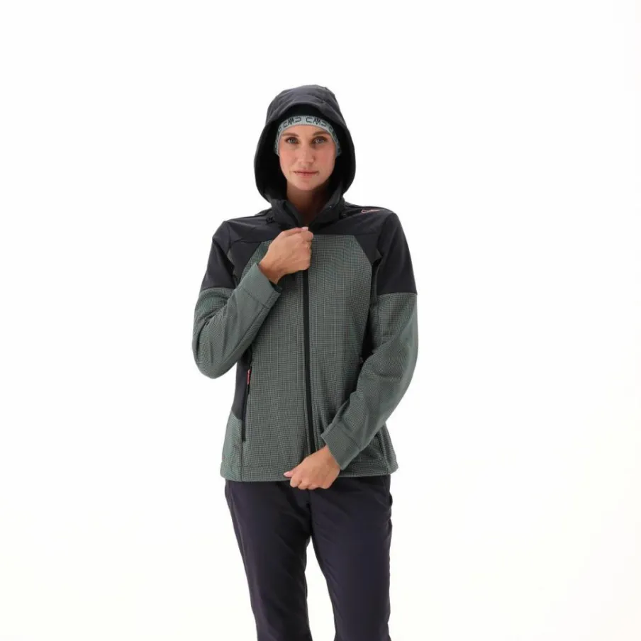 Donna CMP Giacche Trekking|Giacche Softshell^Giacca Softshell da Donna con Cappuccio e Motivo Grid-Jacquard Bicolor