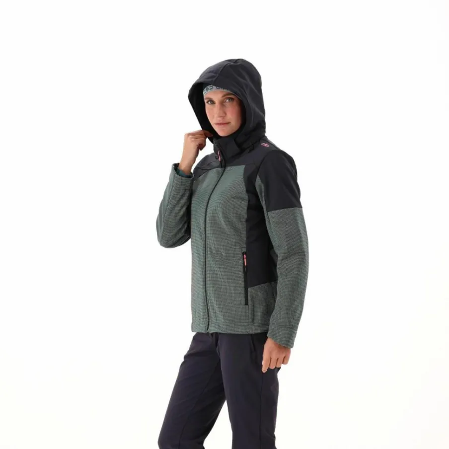 Donna CMP Giacche Trekking|Giacche Softshell^Giacca Softshell da Donna con Cappuccio e Motivo Grid-Jacquard Bicolor