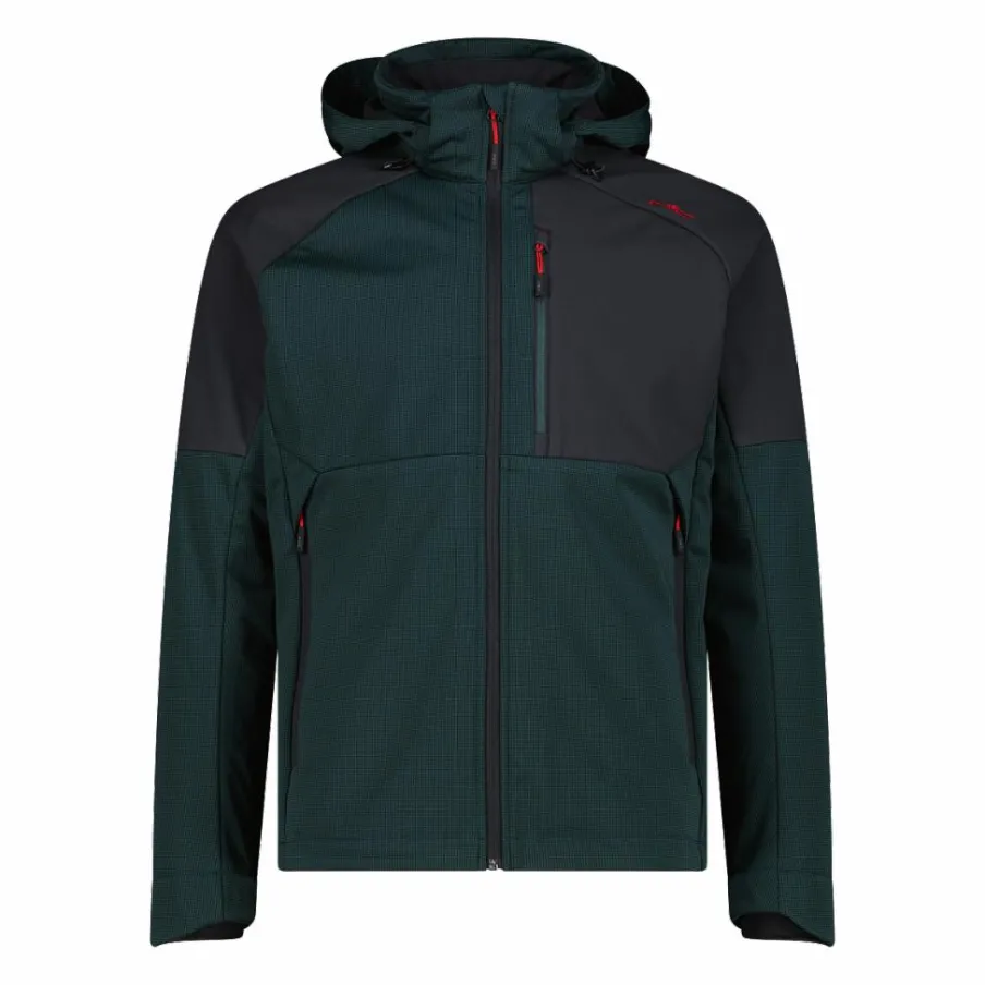 Uomo CMP Giacche Trekking|Giacche Softshell^Giacca Softshell da Uomo con Cappuccio e Motivo Grid-Jacquard Bicolor