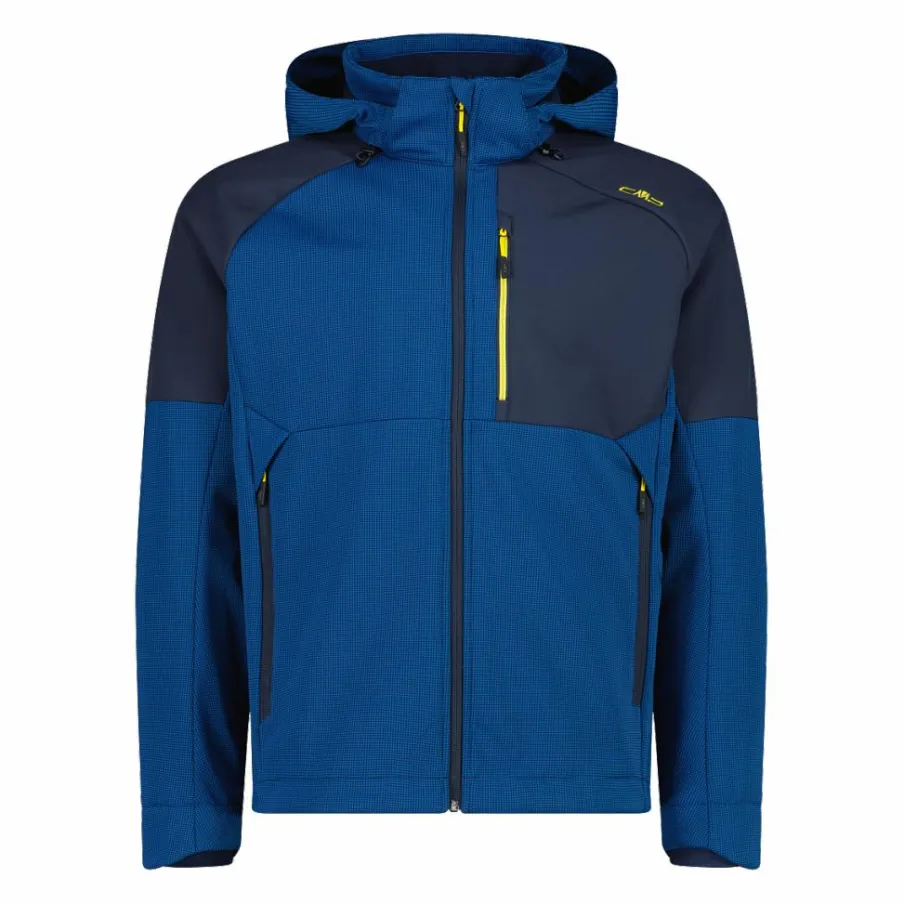 Uomo CMP Giacche Trekking|Giacche Softshell^Giacca Softshell da Uomo con Cappuccio e Motivo Grid-Jacquard Bicolor
