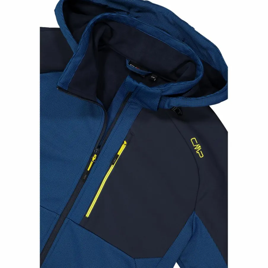 Uomo CMP Giacche Trekking|Giacche Softshell^Giacca Softshell da Uomo con Cappuccio e Motivo Grid-Jacquard Bicolor