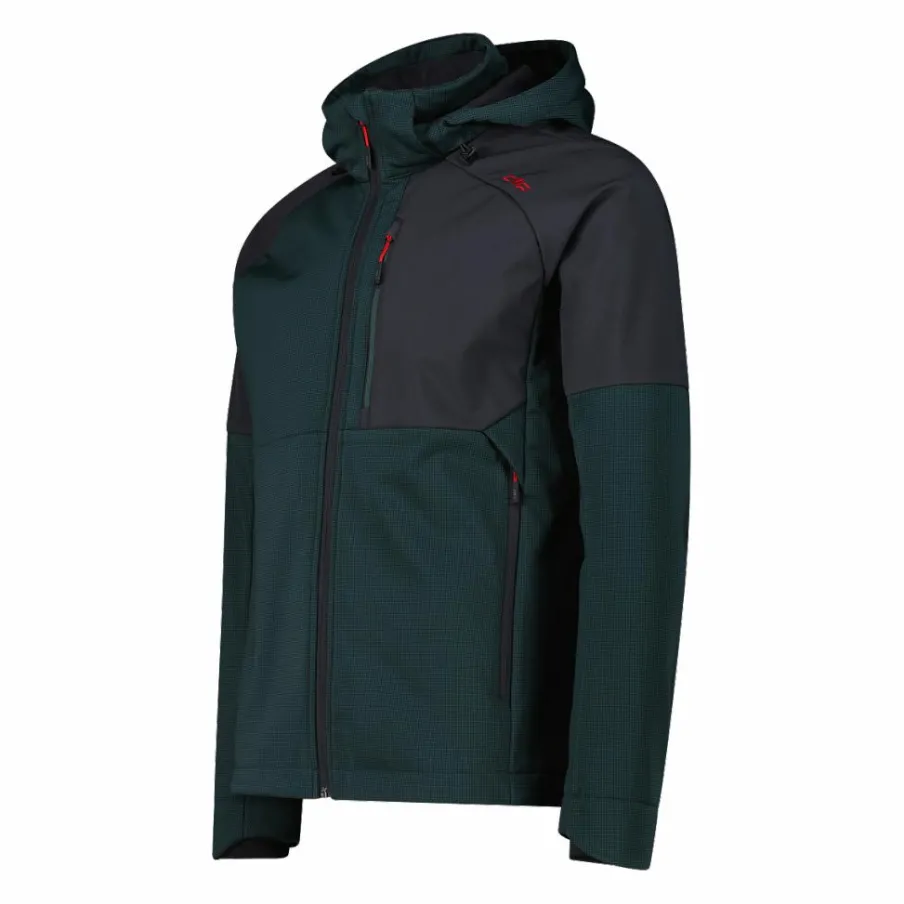 Uomo CMP Giacche Trekking|Giacche Softshell^Giacca Softshell da Uomo con Cappuccio e Motivo Grid-Jacquard Bicolor