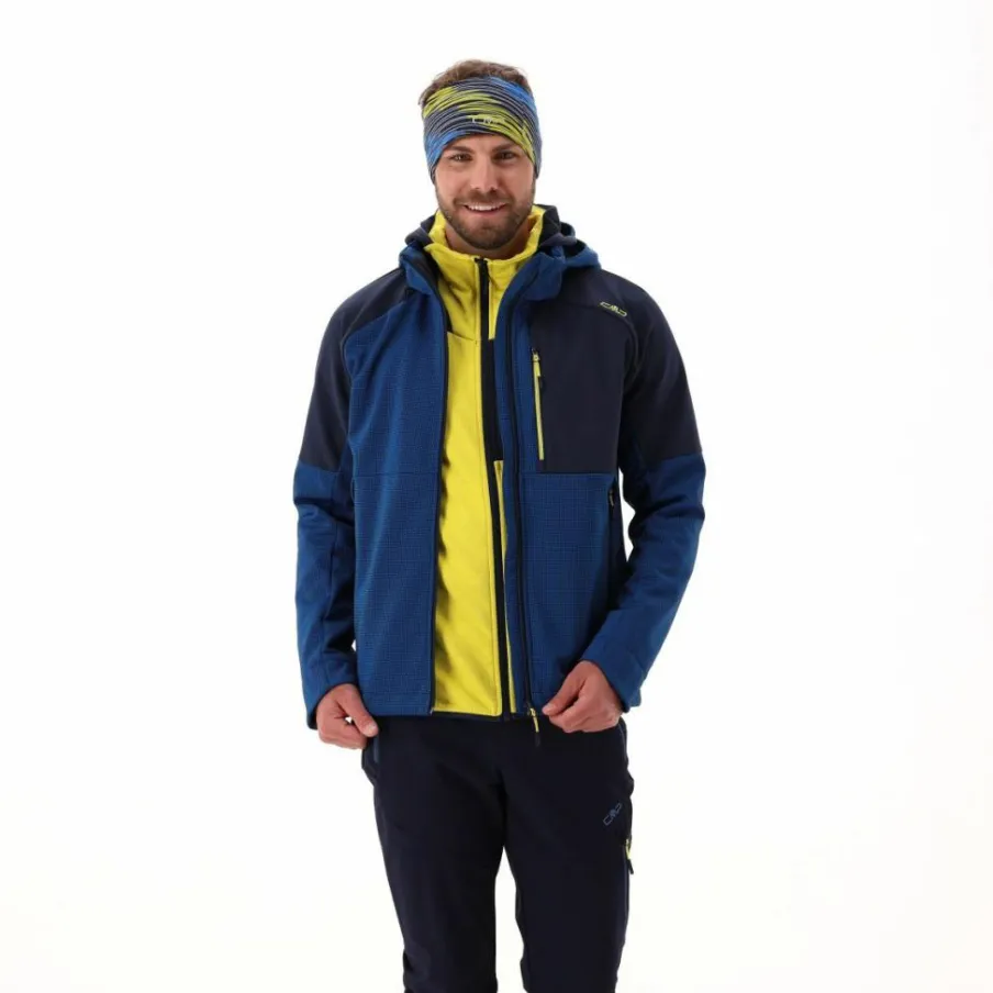 Uomo CMP Giacche Trekking|Giacche Softshell^Giacca Softshell da Uomo con Cappuccio e Motivo Grid-Jacquard Bicolor