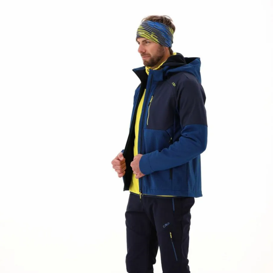 Uomo CMP Giacche Trekking|Giacche Softshell^Giacca Softshell da Uomo con Cappuccio e Motivo Grid-Jacquard Bicolor