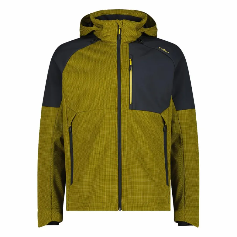 Uomo CMP Giacche Trekking|Giacche Softshell^Giacca Softshell da Uomo con Cappuccio e Motivo Grid-Jacquard Bicolor
