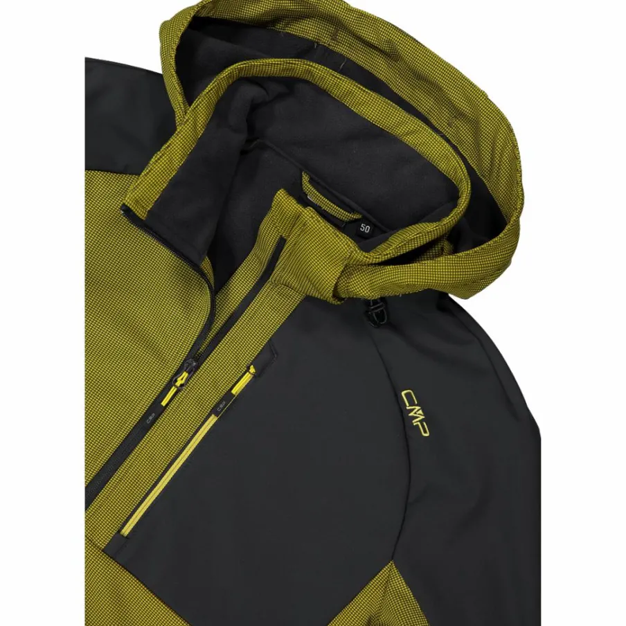 Uomo CMP Giacche Trekking|Giacche Softshell^Giacca Softshell da Uomo con Cappuccio e Motivo Grid-Jacquard Bicolor