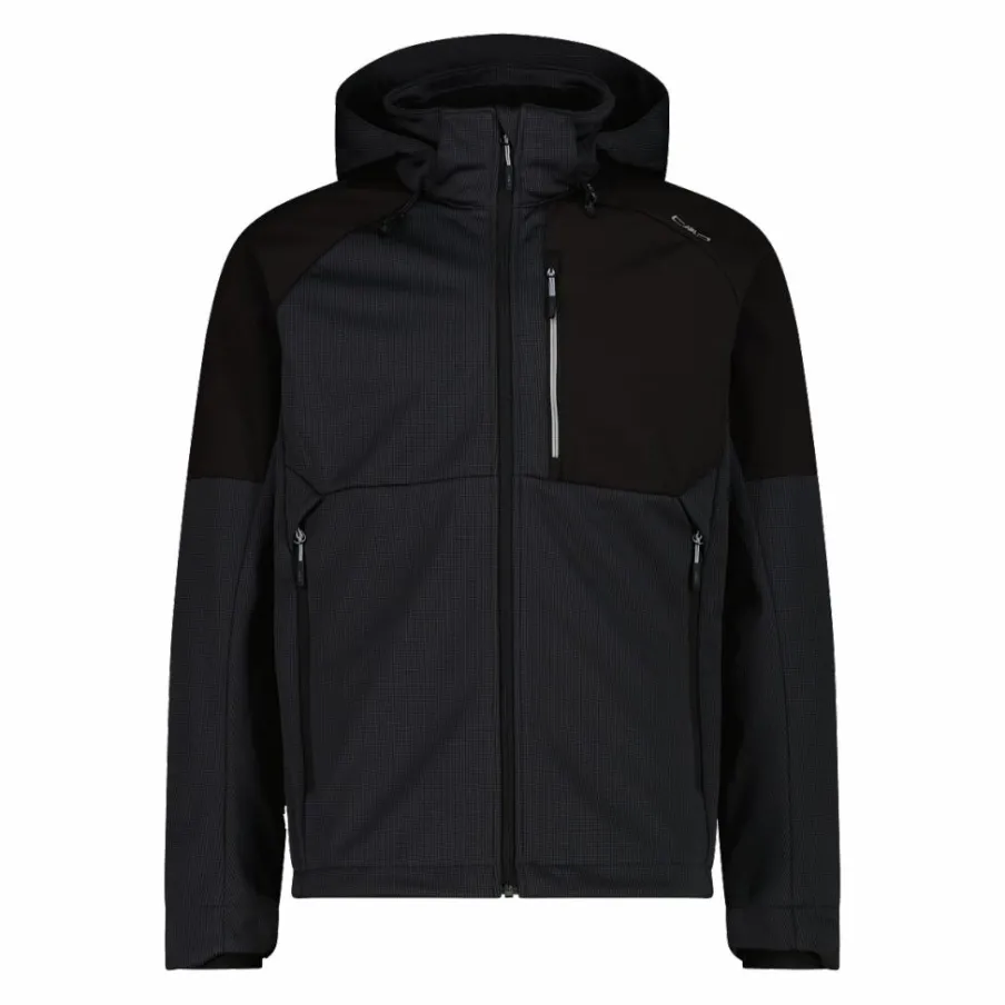 Uomo CMP Giacche Trekking|Giacche Softshell^Giacca Softshell da Uomo con Cappuccio e Motivo Grid-Jacquard Bicolor