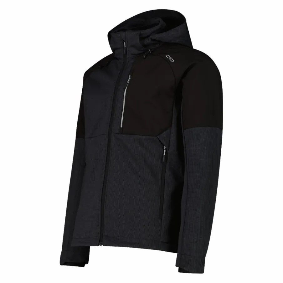 Uomo CMP Giacche Trekking|Giacche Softshell^Giacca Softshell da Uomo con Cappuccio e Motivo Grid-Jacquard Bicolor