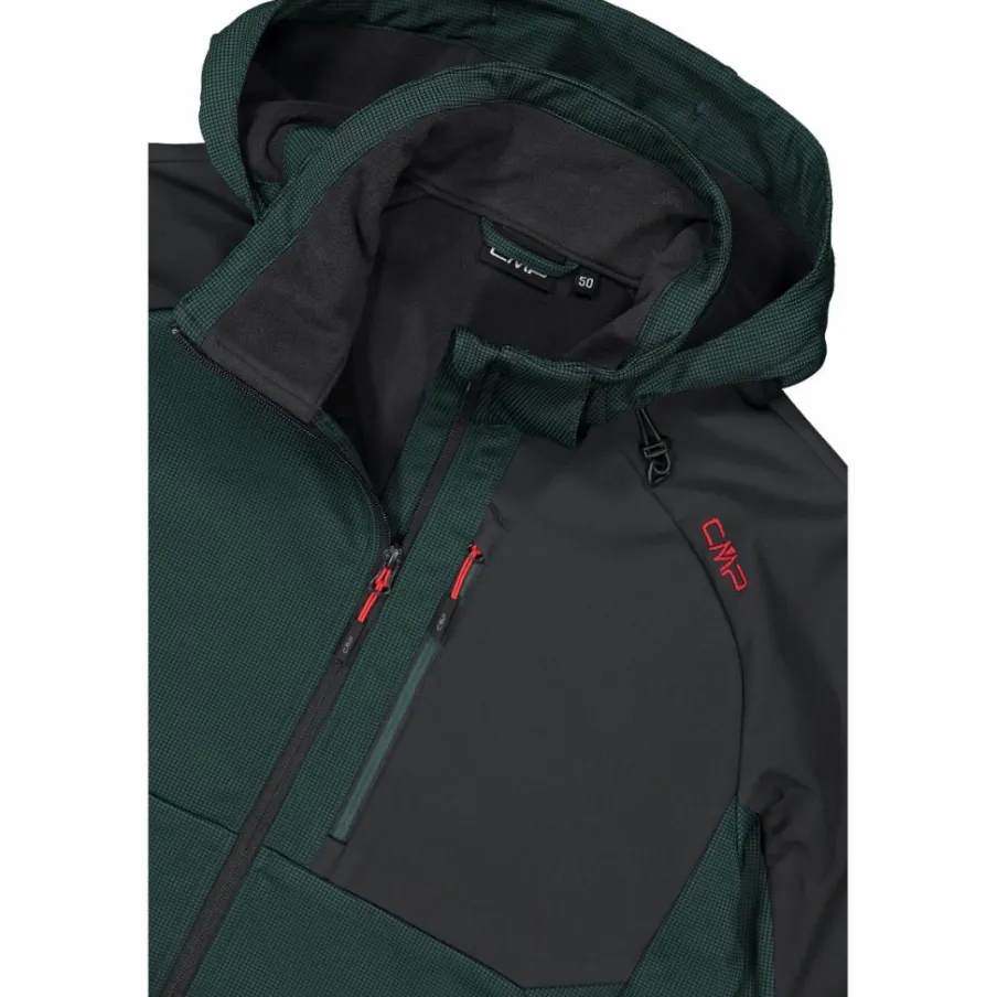 Uomo CMP Giacche Trekking|Giacche Softshell^Giacca Softshell da Uomo con Cappuccio e Motivo Grid-Jacquard Bicolor
