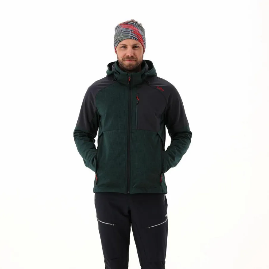 Uomo CMP Giacche Trekking|Giacche Softshell^Giacca Softshell da Uomo con Cappuccio e Motivo Grid-Jacquard Bicolor