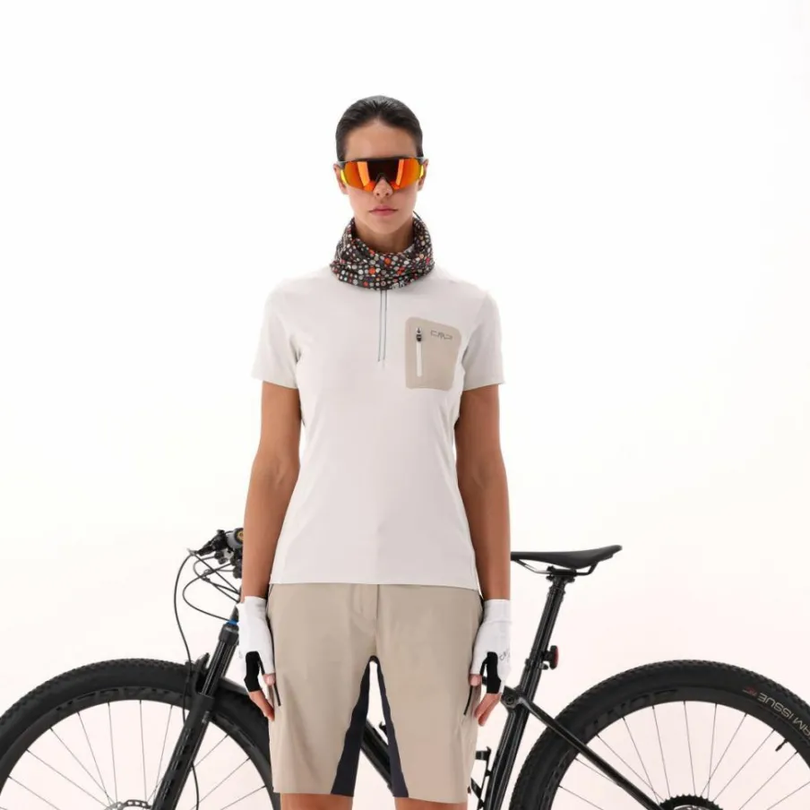 Donna CMP Polo E T-Shirt^T-Shirt tecnica a mezza zip con taschino da ciclismo da Donna